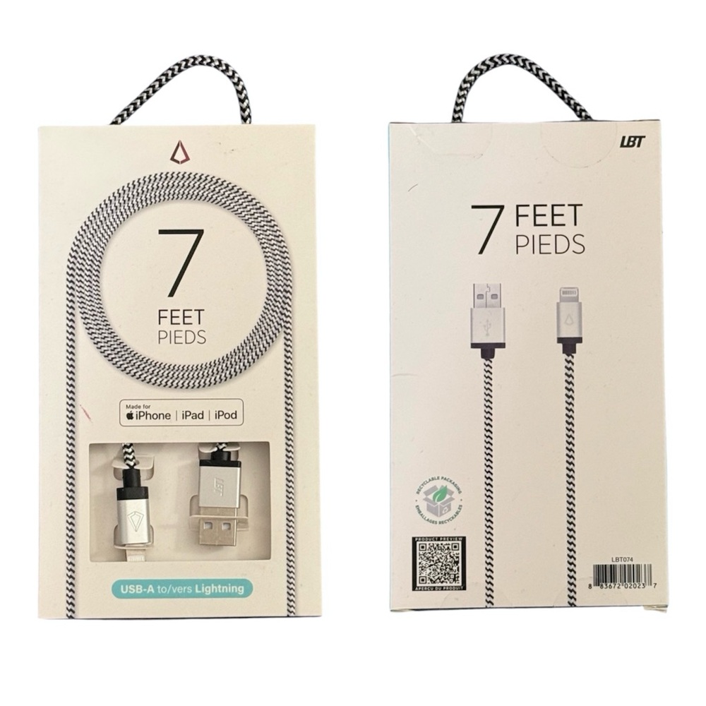 NEW LBT 2.1m USB-A/Lightning Cable (LBT074) - Black/White​​​​​​​​​​​​​​​​